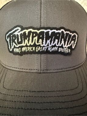 Gray Trucker Hat with 'Trumpetmania' Patch #Trump